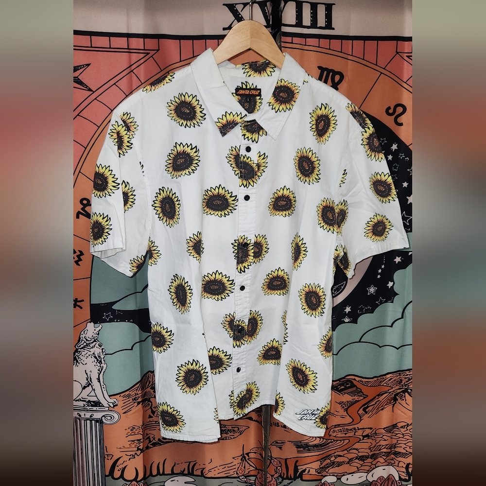 Santa Cruz White Shirt with Sunflower Print Mens L/G